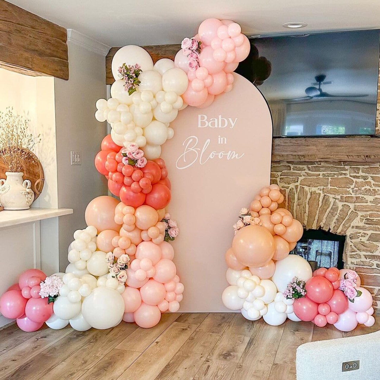 125pcs Pink and Coral Red Balloon Garland Arch Kit – Ivory White, Maca Orange & Peach Latex Balloons – Premium Decoration Set for Mother’s Day, Wedding, Engagement, Anniversary & Baby Shower